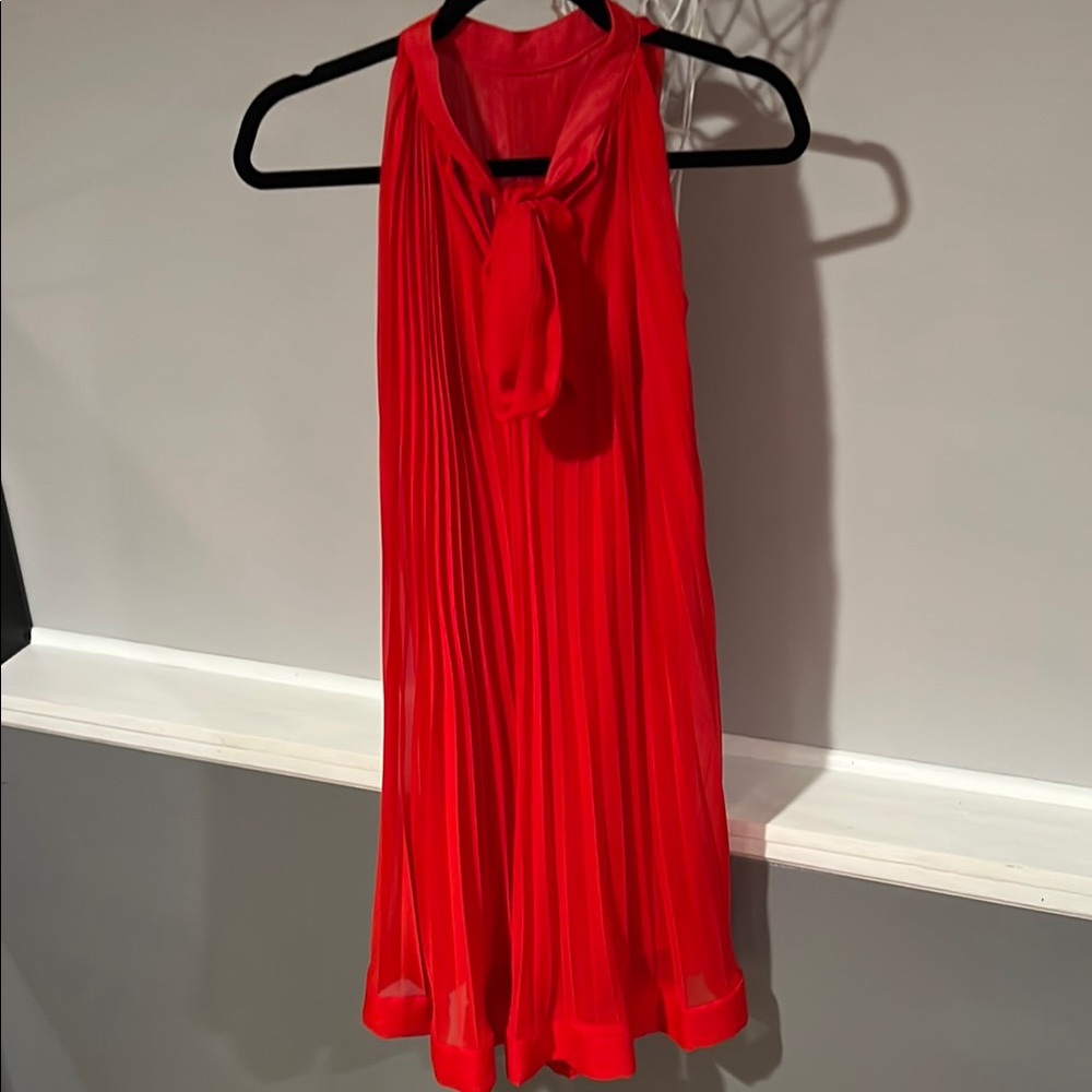 Red Pleated Halter Dress